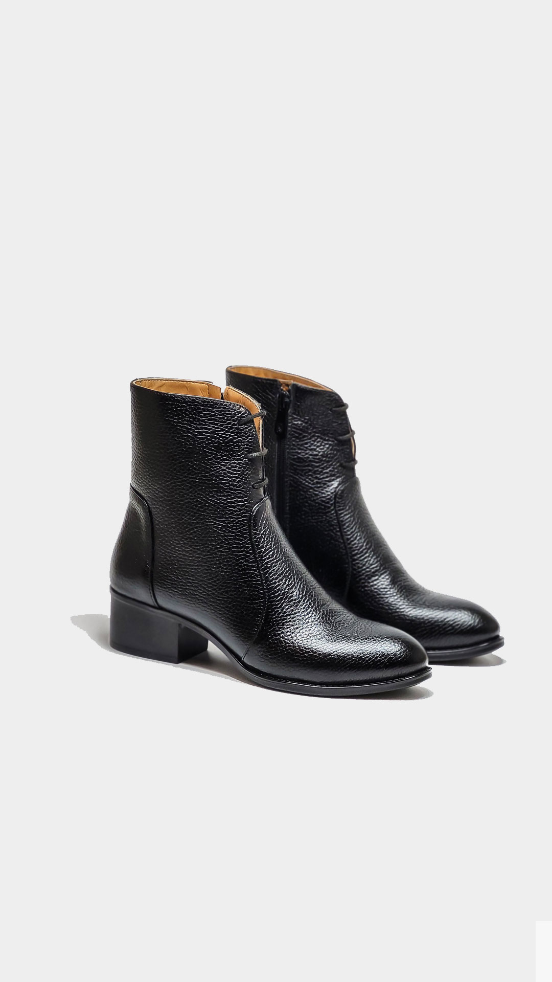 تصویر نیم بوت زنانه ساق دار تمام چرم گاوی مدل f3 کد 253-مشکی 